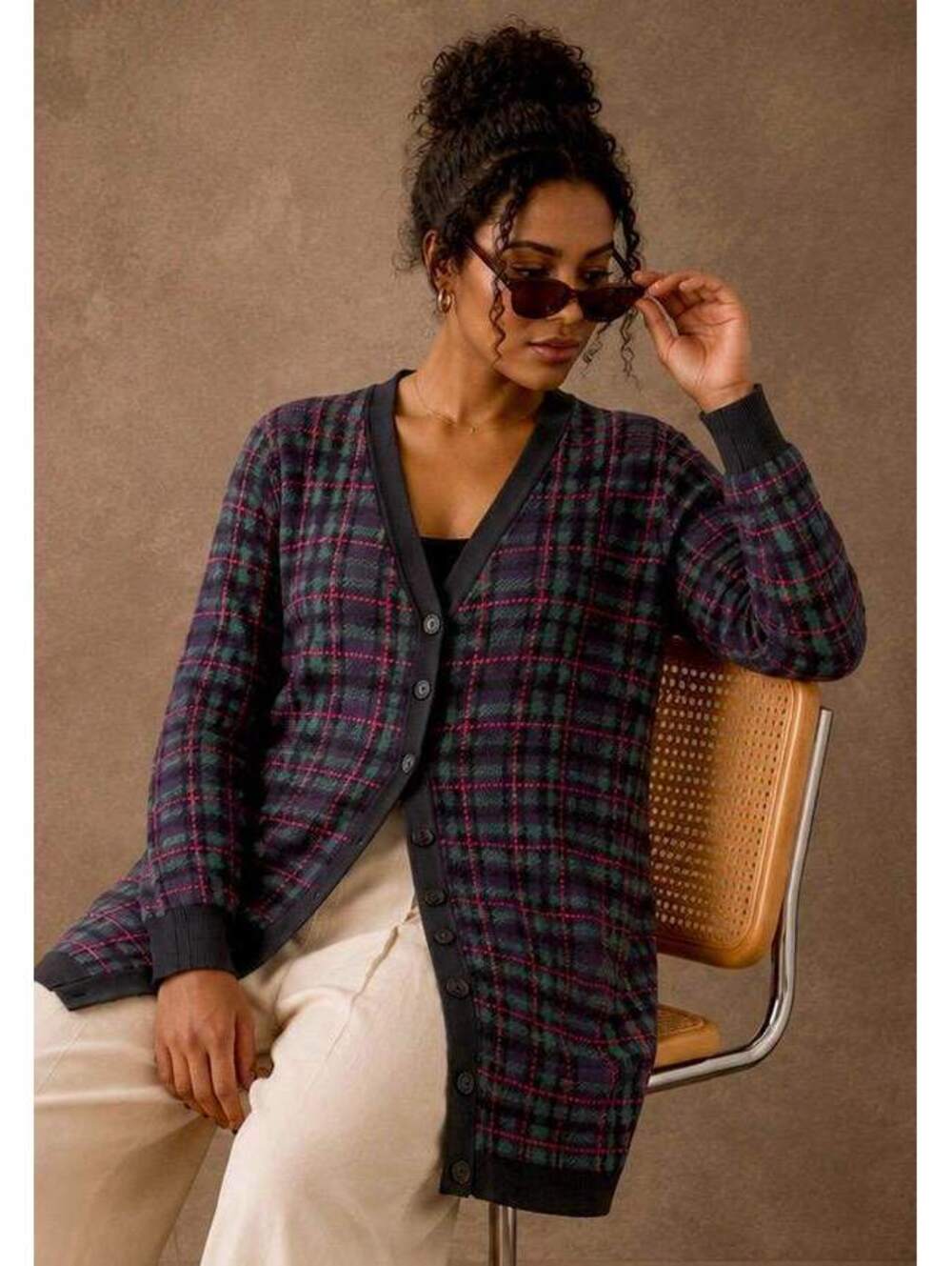 Isaac Mizrahi Live! Women's Plus Size XLP Plaid Button-Up Cardigan Sweater